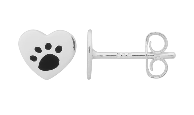 Hearts with Enamelled Paw Print Studs